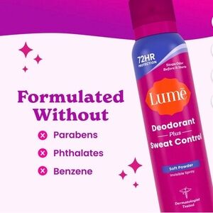 Lume | NEW Deodorant Plus Sweat Control Soft Powder Invisible Spray 72H NWT 2